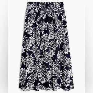 New! J CREW Sz M Navy Blue White Pineapple Smocked Pull On Maxi Skirt NWT